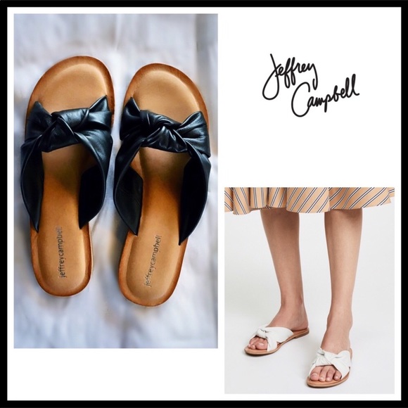 JEFFREY CAMPBELL BLACK LEATHER SLIDES SANDALS A2C - Picture 4 of 8